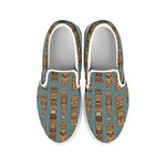 Tiki Totem Pattern Print White Slip On Shoes