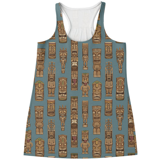 Tiki Totem Pattern Print Women's Racerback Tank Top