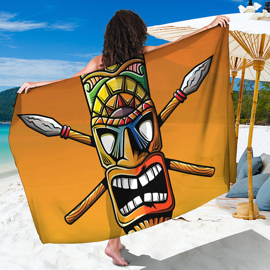 Tiki Totem Print Beach Sarong Wrap