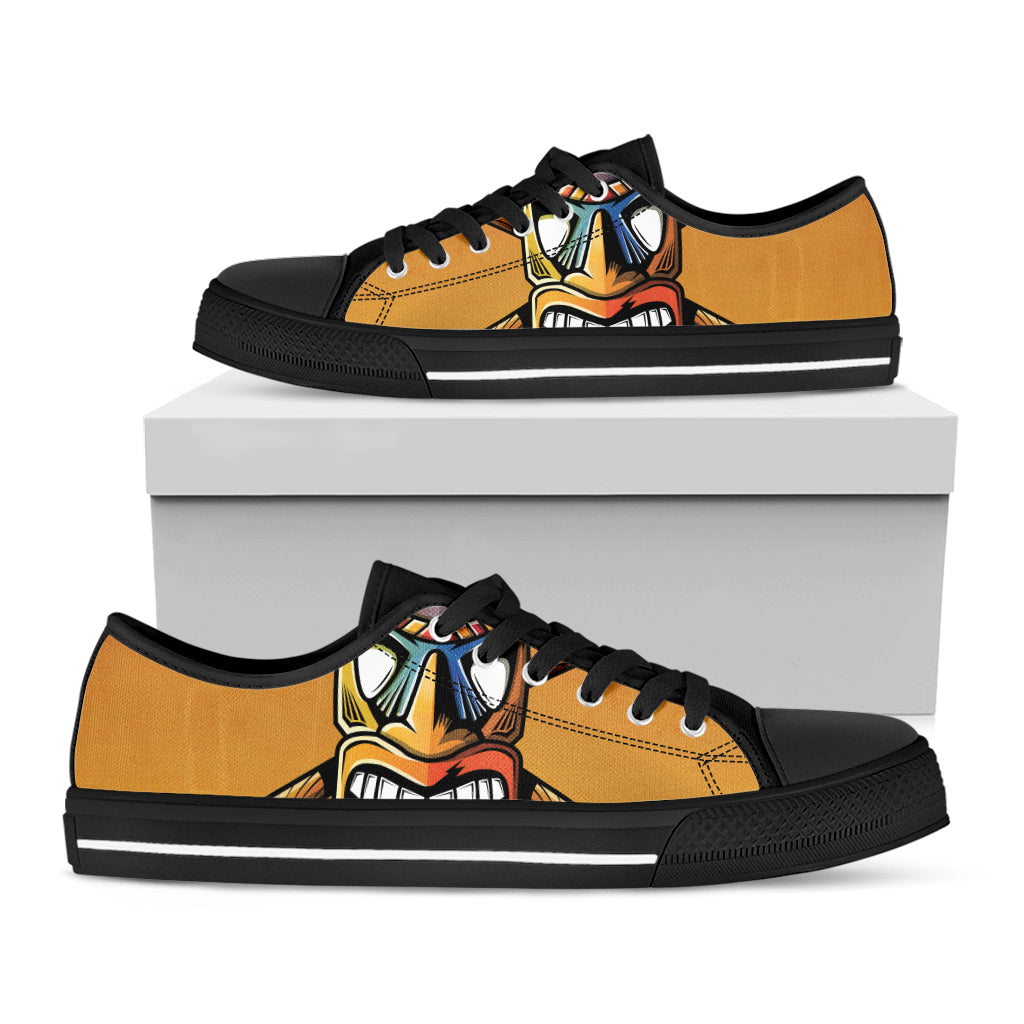 Tiki Totem Print Black Low Top Shoes 