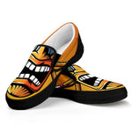 Tiki Totem Print Black Slip On Shoes