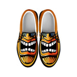 Tiki Totem Print Black Slip On Shoes