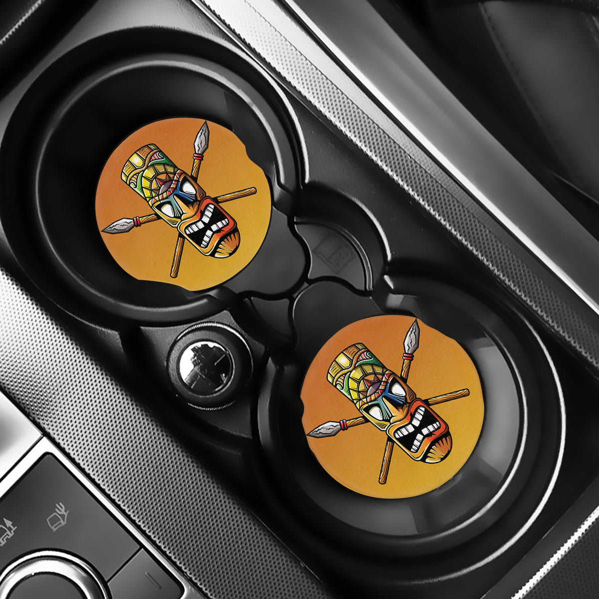 Tiki Totem Print Car Coasters