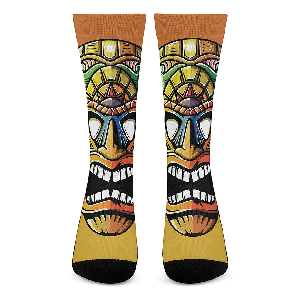 Tiki Totem Print Crew Socks