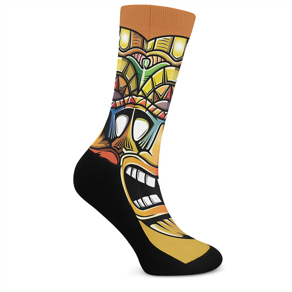 Tiki Totem Print Crew Socks