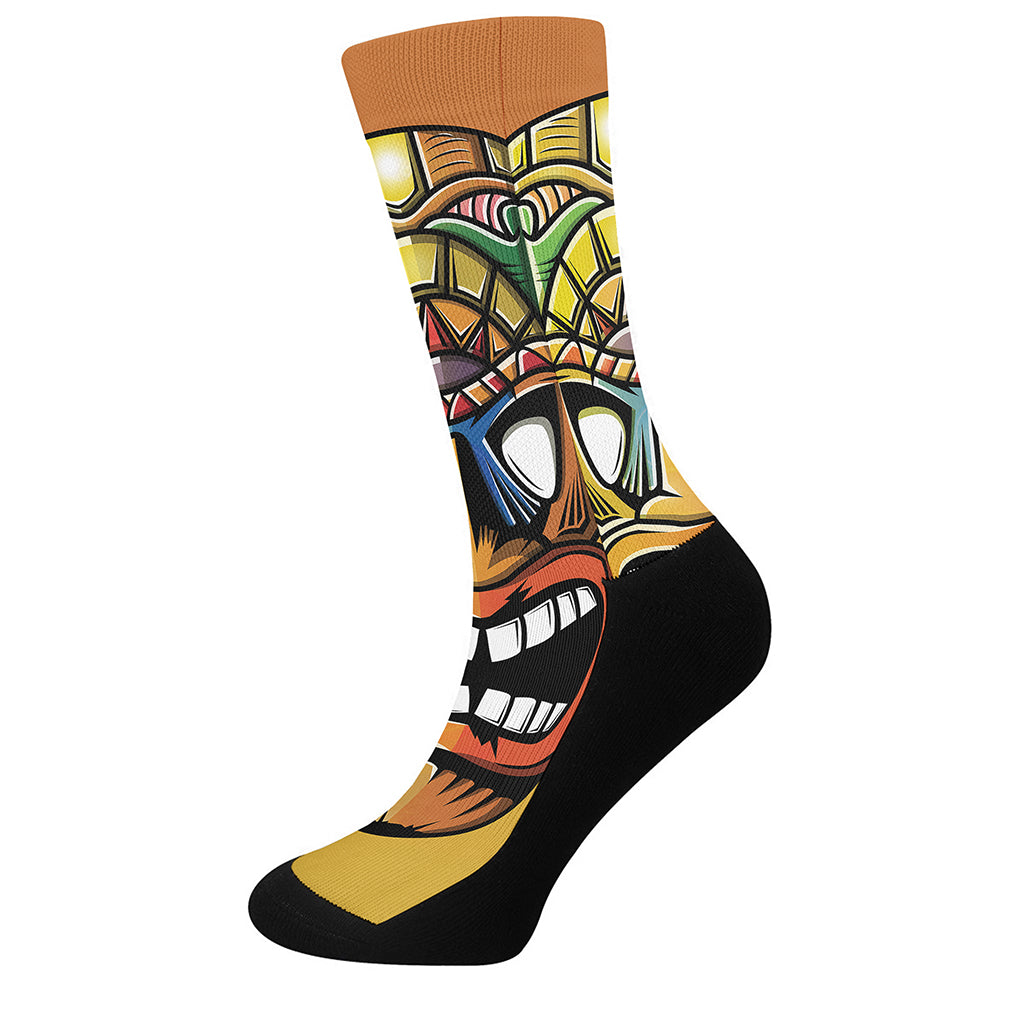 Tiki Totem Print Crew Socks