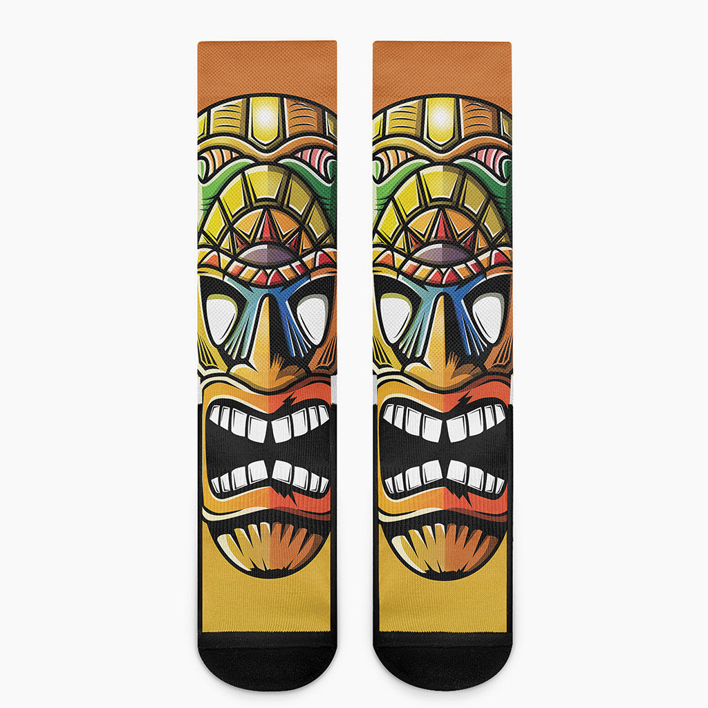 Tiki Totem Print Crew Socks