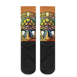 Tiki Totem Print Crew Socks