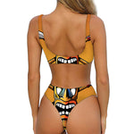 Tiki Totem Print Front Bow Tie Bikini