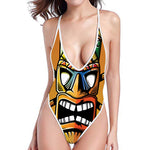 Tiki Totem Print High Cut One Piece Swimsuit