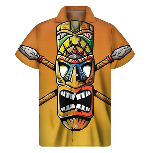 Tiki Totem Print Men's Short Sleeve Shirt