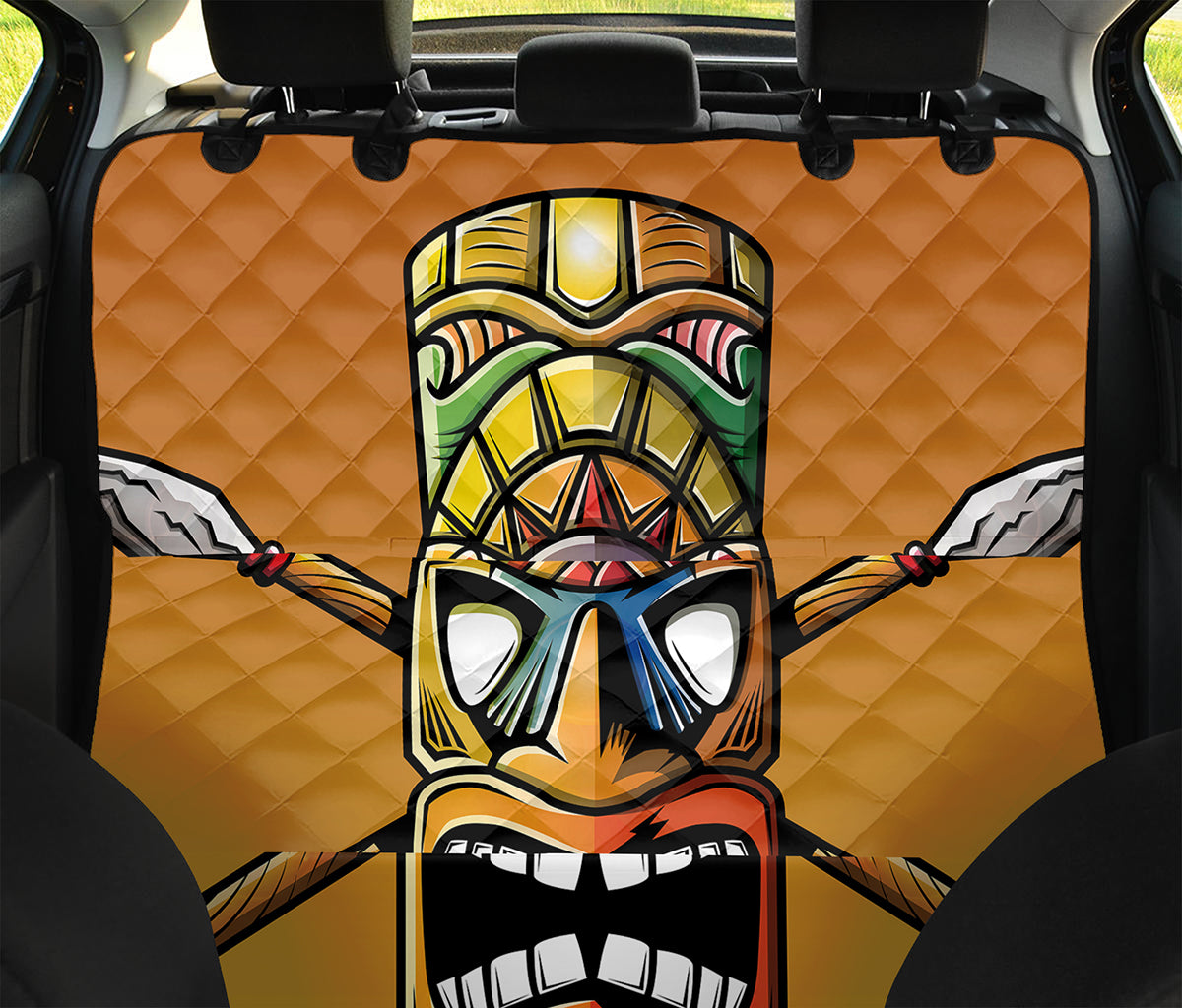 Tiki Totem Print Pet Car Back Seat Cover