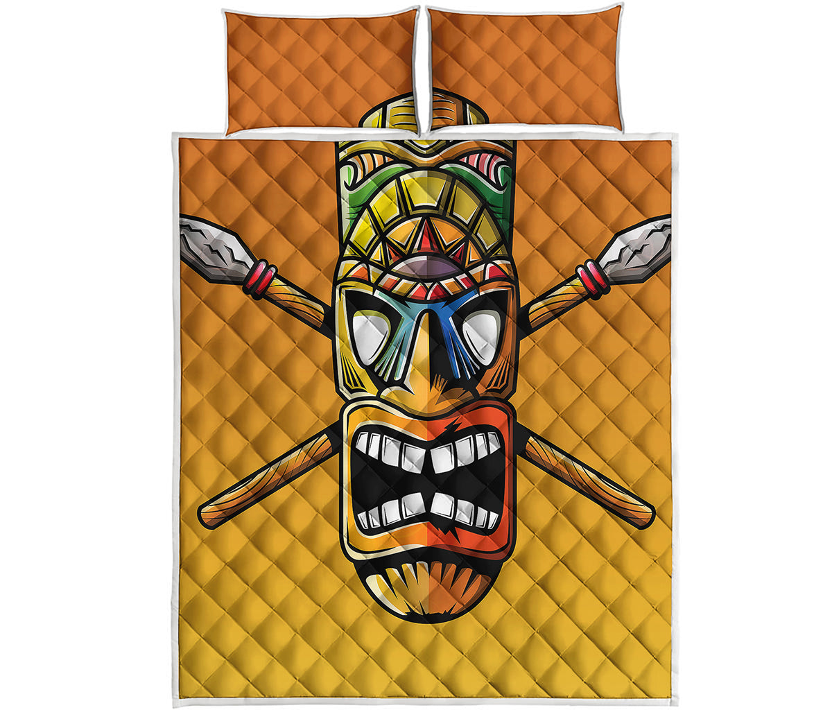 Tiki Totem Print Quilt Bed Set