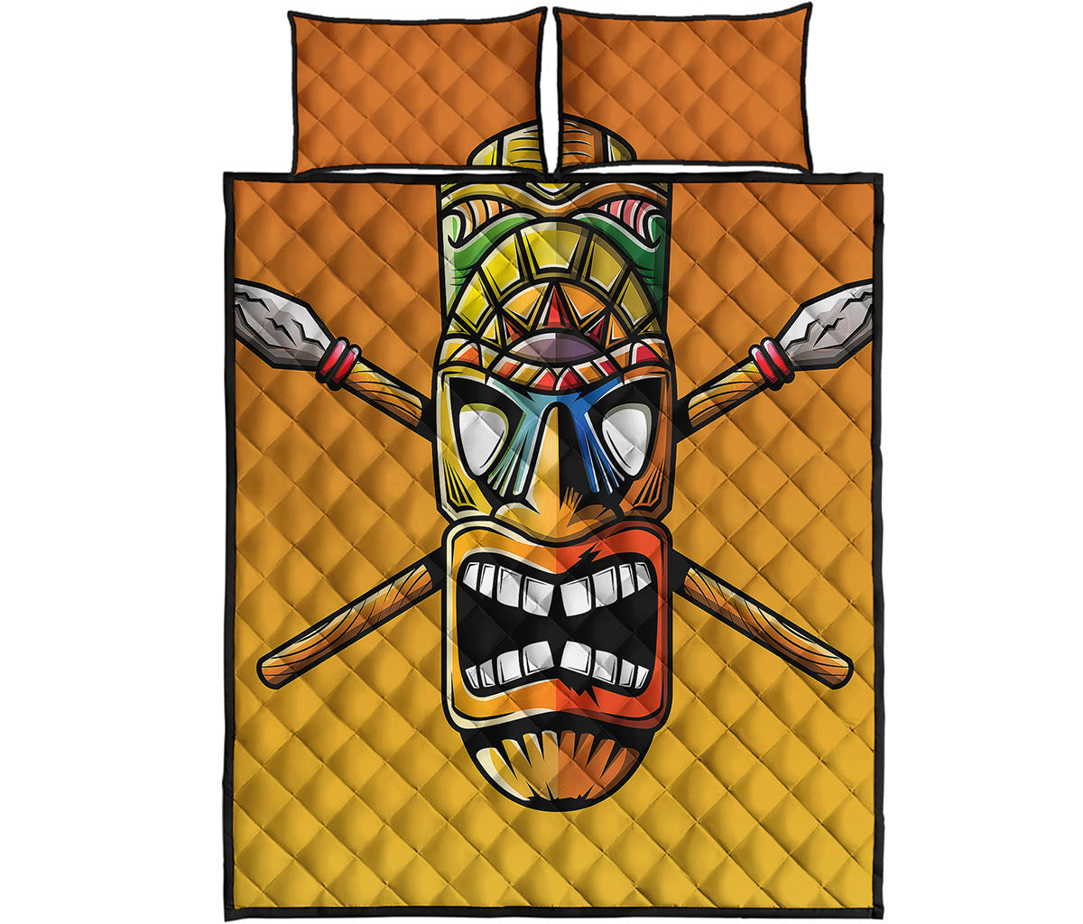 Tiki Totem Print Quilt Bed Set