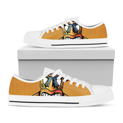 Tiki Totem Print White Low Top Shoes