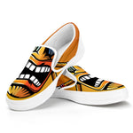Tiki Totem Print White Slip On Shoes