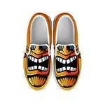 Tiki Totem Print White Slip On Shoes