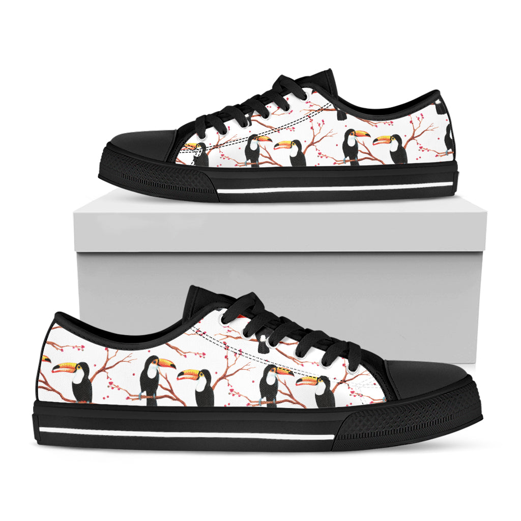 Toco Toucan Pattern Print Black Low Top Shoes