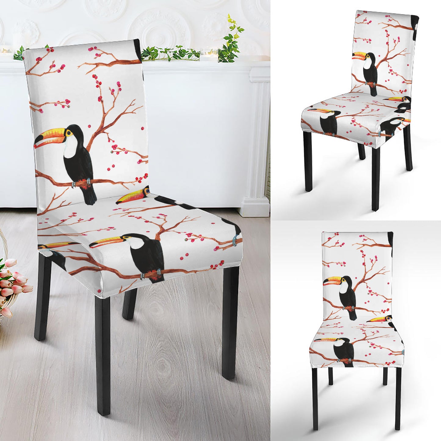 Toco Toucan Pattern Print Dining Chair Slipcover
