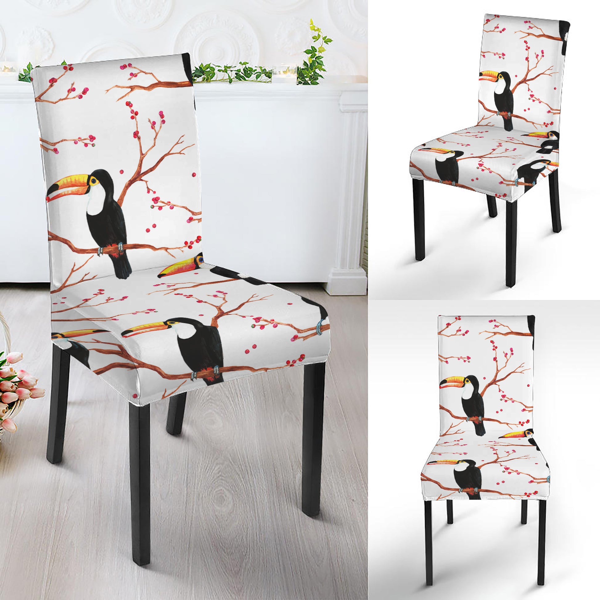 Toco Toucan Pattern Print Dining Chair Slipcover