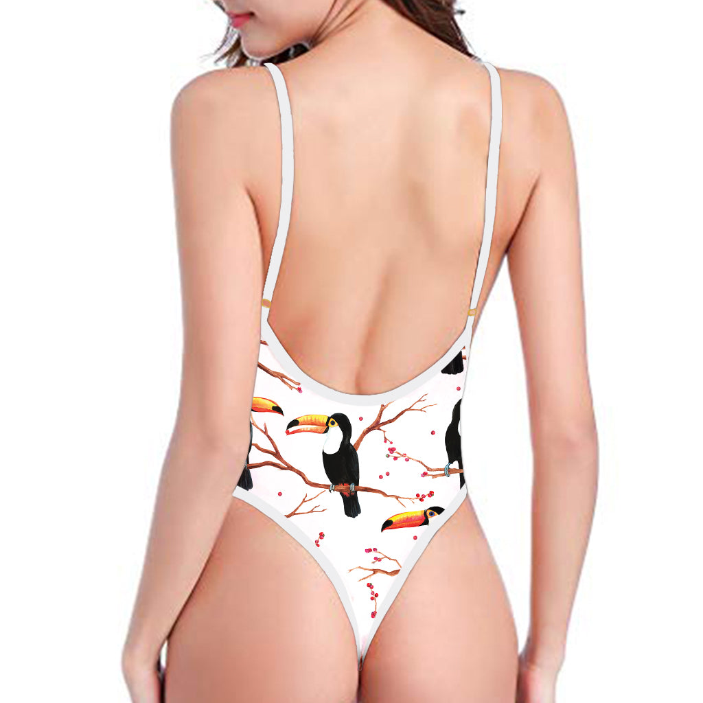 Toco Toucan Pattern Print One Piece High Cut Swimsuit