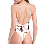 Toco Toucan Pattern Print One Piece High Cut Swimsuit