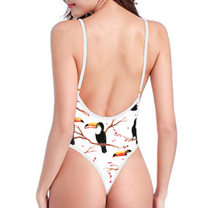 Toco Toucan Pattern Print One Piece High Cut Swimsuit