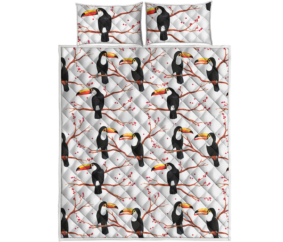 Toco Toucan Pattern Print Quilt Bed Set