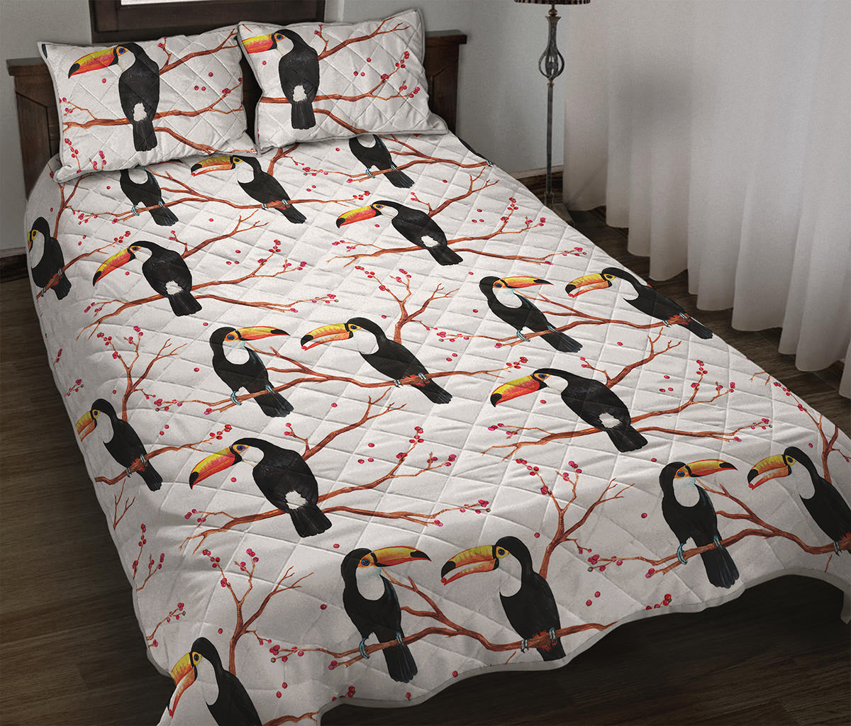 Toco Toucan Pattern Print Quilt Bed Set