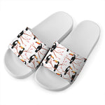 Toco Toucan Pattern Print White Slide Sandals