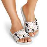Toco Toucan Pattern Print White Slide Sandals