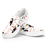 Toco Toucan Pattern Print White Slip On Shoes