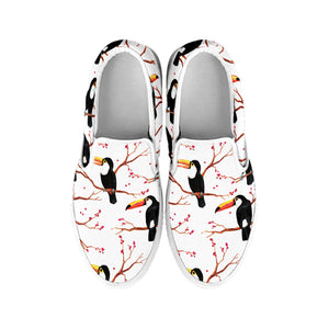 Toco Toucan Pattern Print White Slip On Shoes