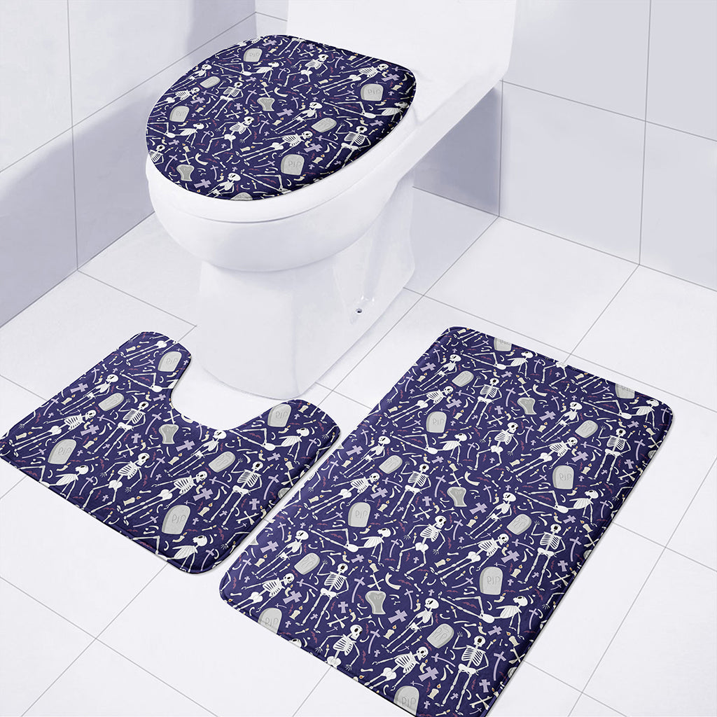 Tomb And Skeleton Pattern Print 3 Piece Bath Mat Set