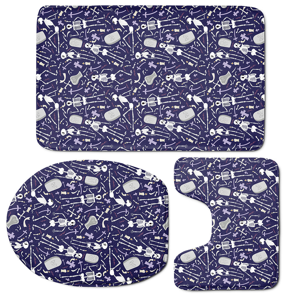 Tomb And Skeleton Pattern Print 3 Piece Bath Mat Set