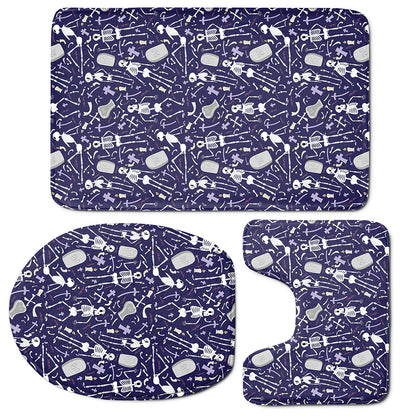 Tomb And Skeleton Pattern Print 3 Piece Bath Mat Set