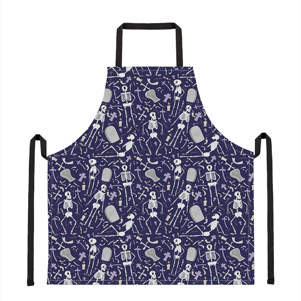 Tomb And Skeleton Pattern Print Apron