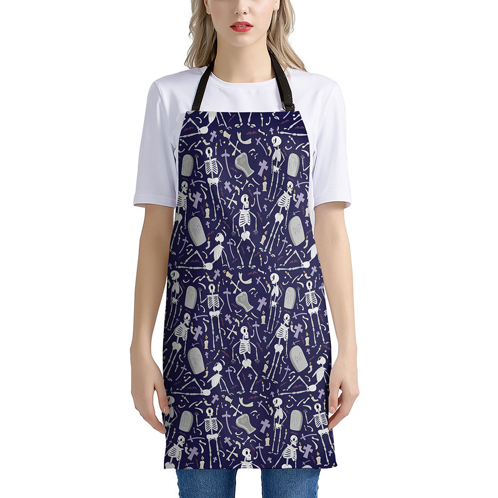 Tomb And Skeleton Pattern Print Apron