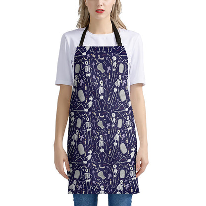 Tomb And Skeleton Pattern Print Apron
