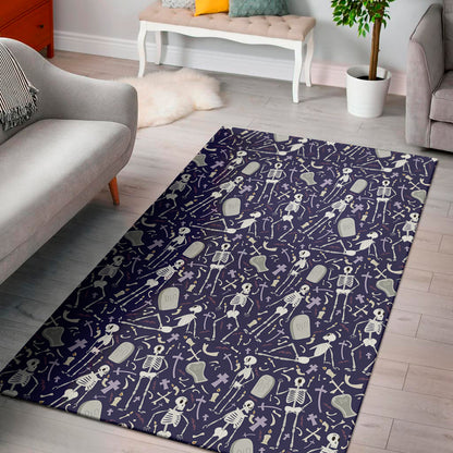 Tomb And Skeleton Pattern Print Area Rug