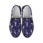 Tomb And Skeleton Pattern Print Black Slip On Shoes