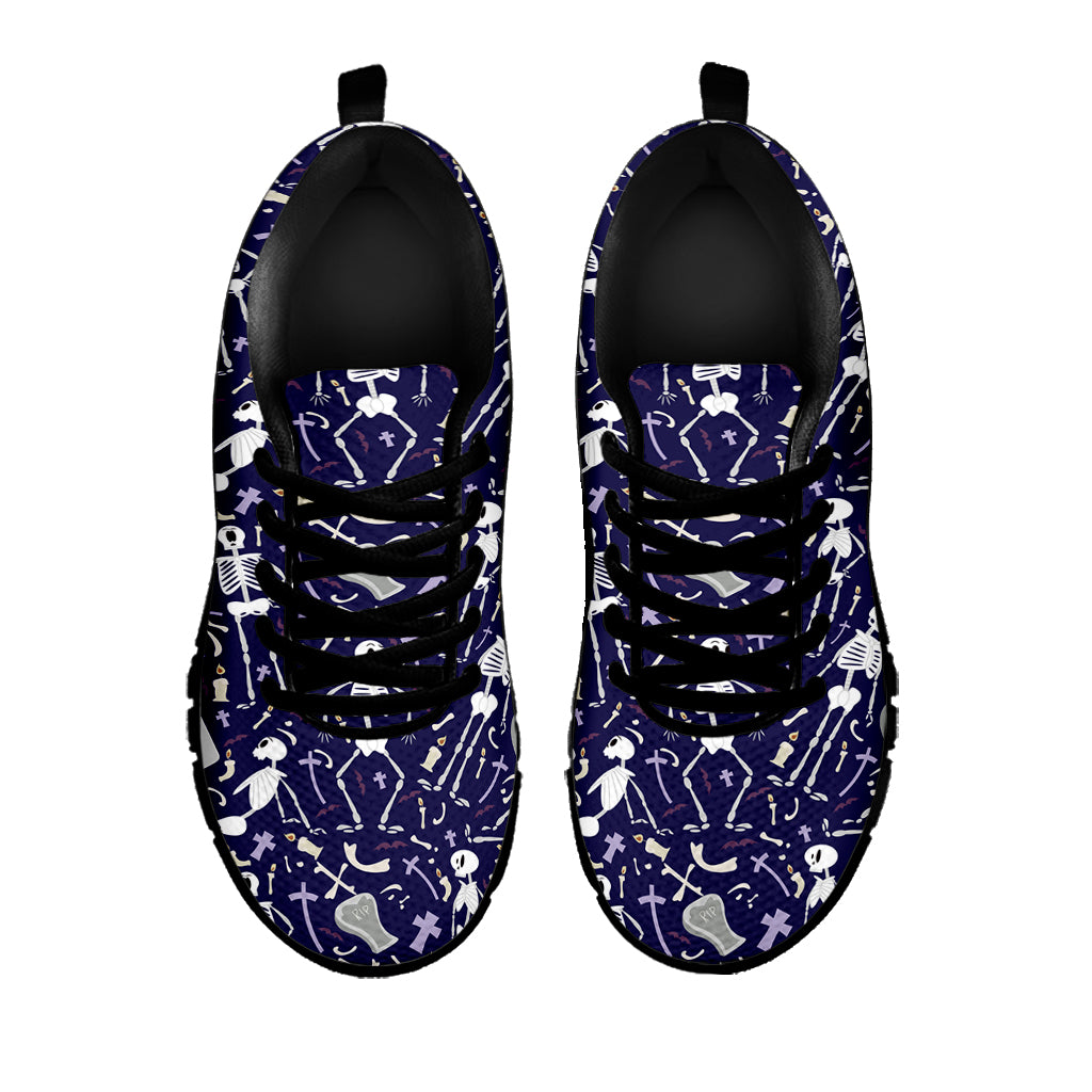 Tomb And Skeleton Pattern Print Black Sneakers