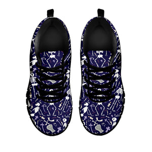 Tomb And Skeleton Pattern Print Black Sneakers