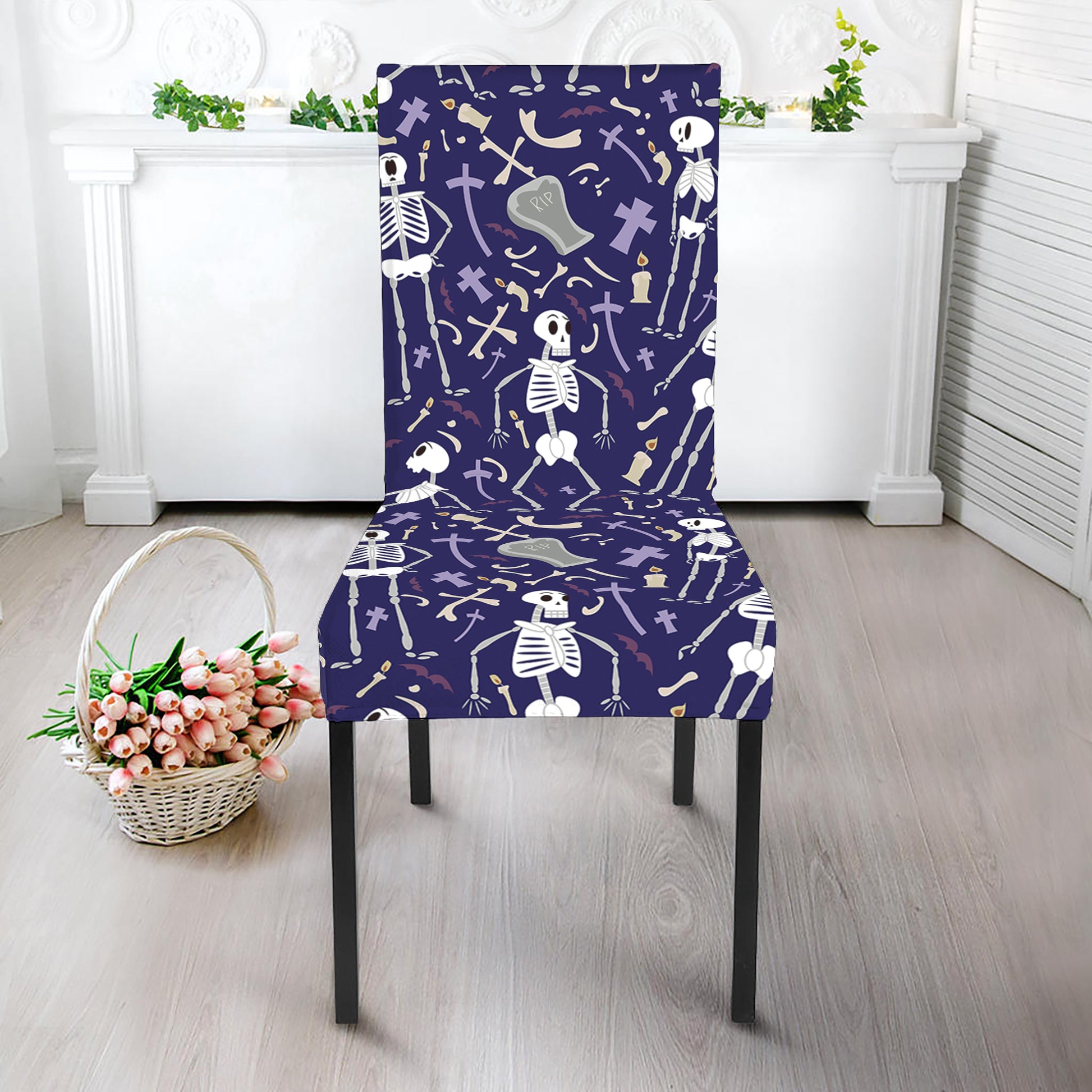 Tomb And Skeleton Pattern Print Dining Chair Slipcover
