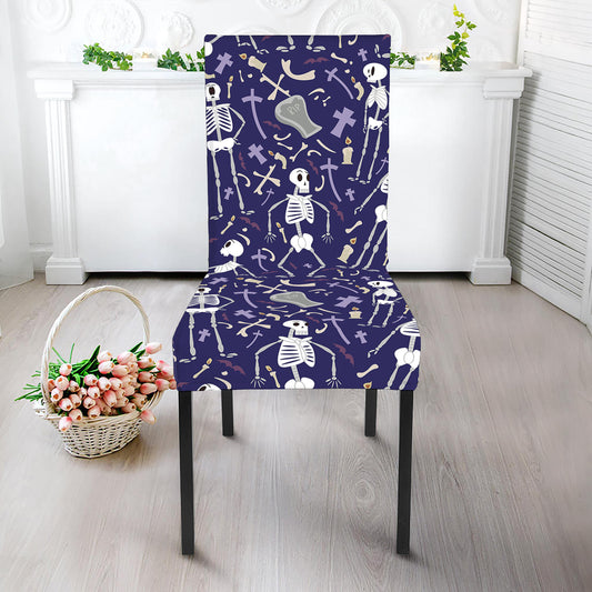 Tomb And Skeleton Pattern Print Dining Chair Slipcover