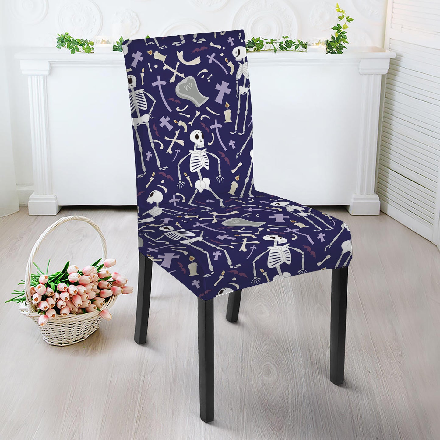 Tomb And Skeleton Pattern Print Dining Chair Slipcover