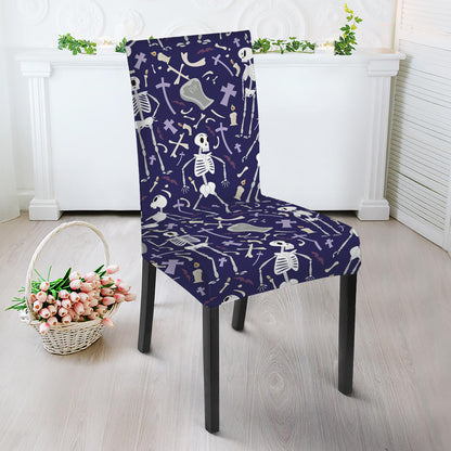 Tomb And Skeleton Pattern Print Dining Chair Slipcover