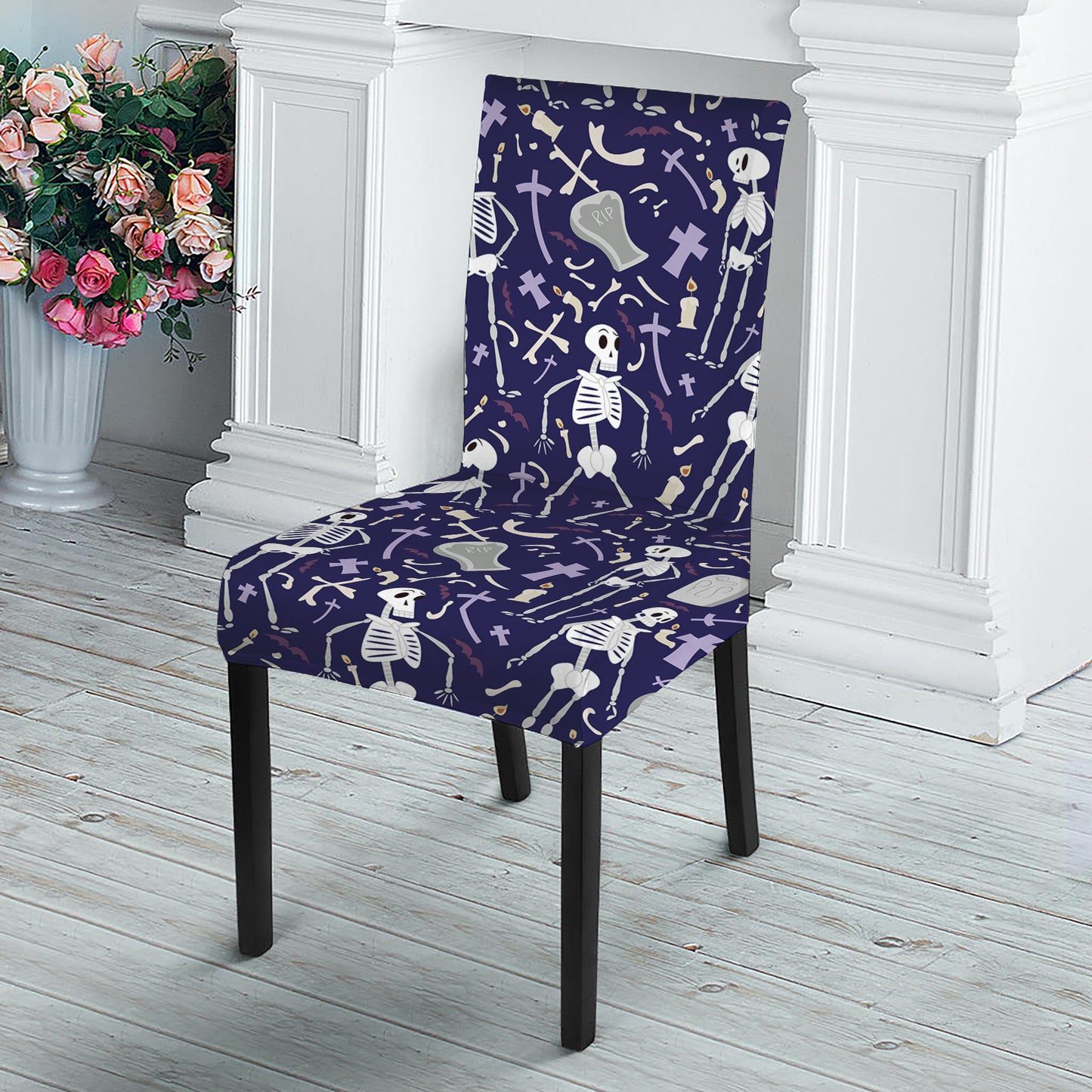 Tomb And Skeleton Pattern Print Dining Chair Slipcover