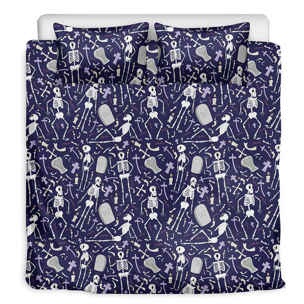 Tomb And Skeleton Pattern Print Duvet Cover Bedding Set