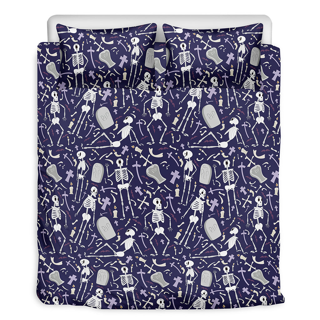 Tomb And Skeleton Pattern Print Duvet Cover Bedding Set